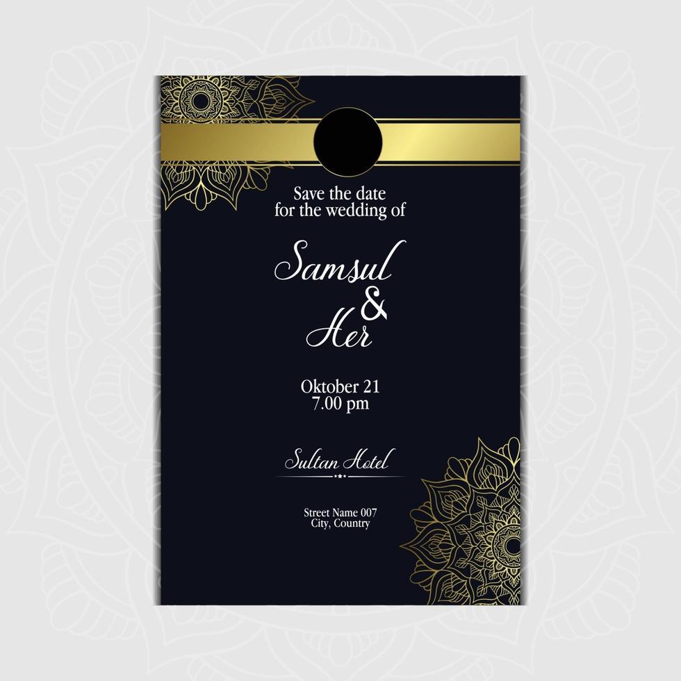 Fond Orné De Mandala Or De Luxe Pour Invitation De Mariage, Couverture De Livre Avec Style Élément Mandala Vecteur Premium