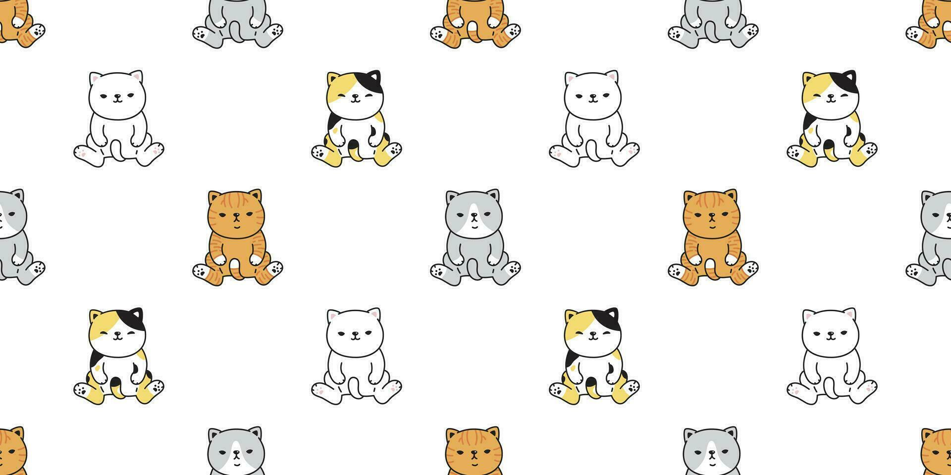 chat sans couture modèle vecteur chaton calicot dessin animé écharpe isolé tuile Contexte répéter fond d'écran griffonnage illustration