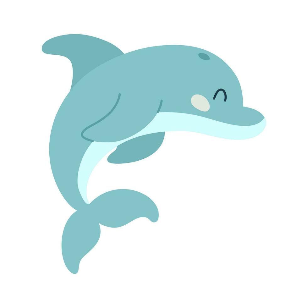 dessin animé main tiré dauphin sur isolé blanc Contexte. personnage de le mer animaux pour le logo, mascotte, conception. vecteur illustration