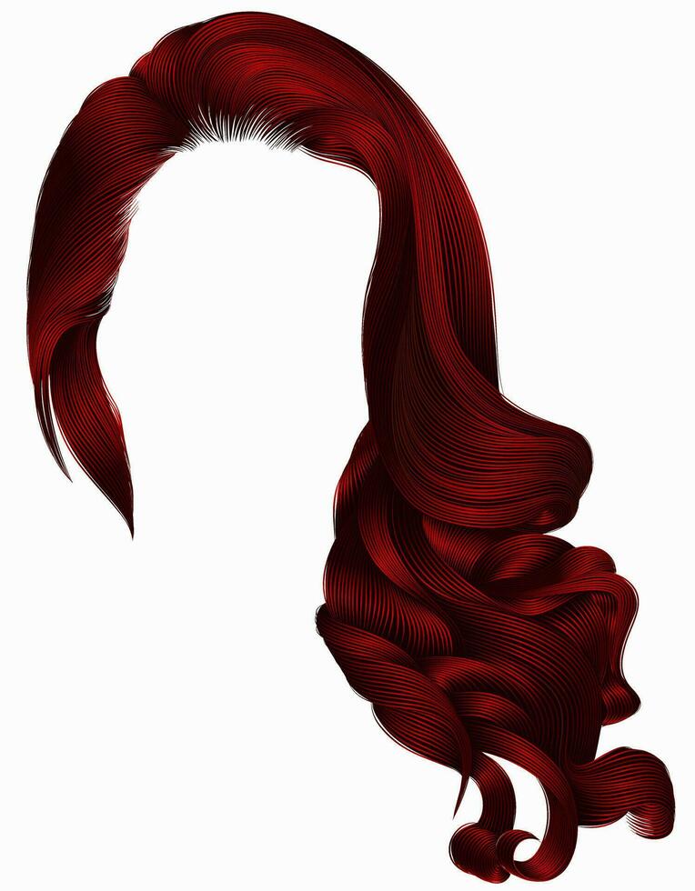 femme branché longue frisé Cheveux perruque rouge couleurs . rétro style . beauté mode . réaliste 3d . vecteur