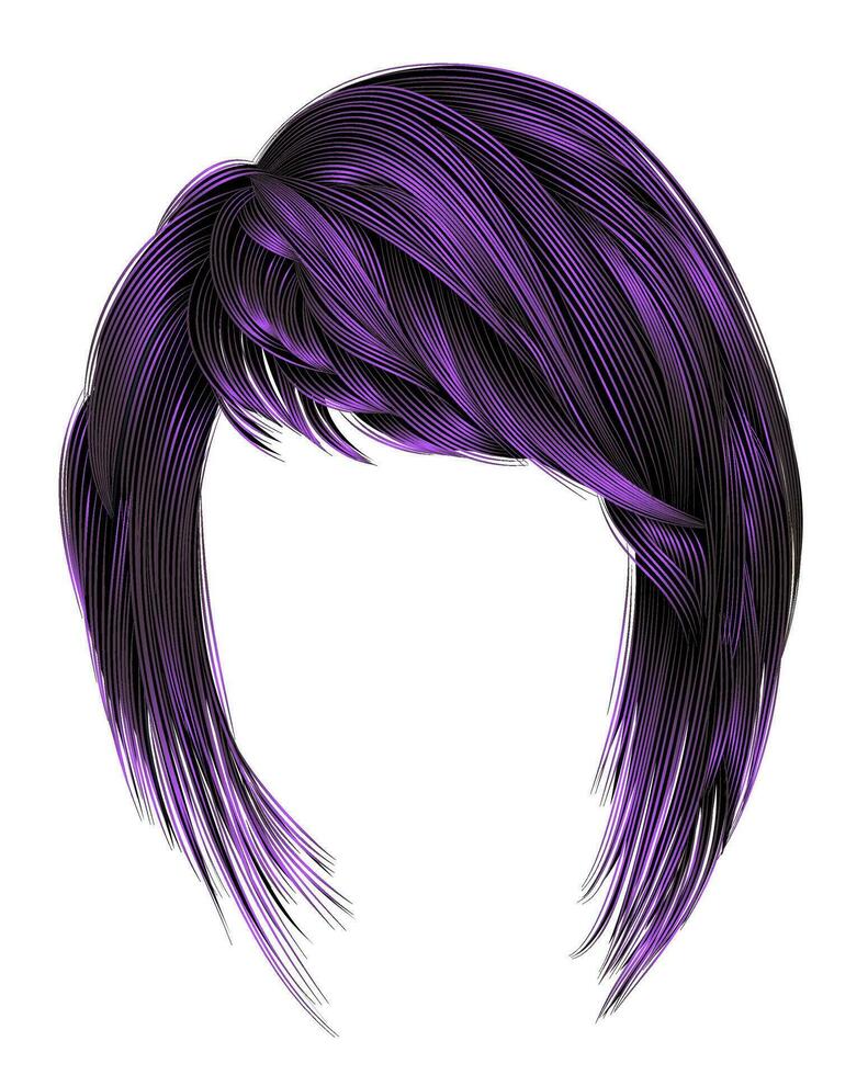 branché femme violet couleurs . Cheveux kare avec la frange . beauté style . vecteur
