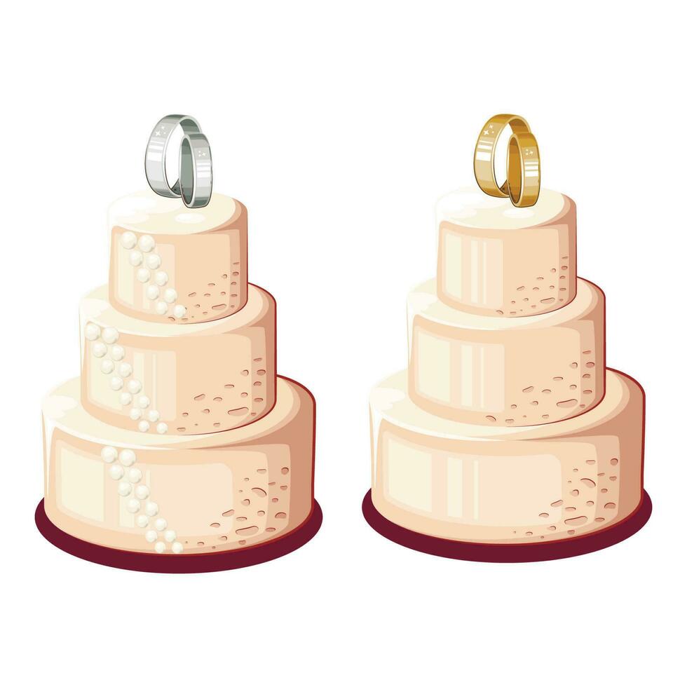 mariage gâteau avec anneaux illustration vecteur