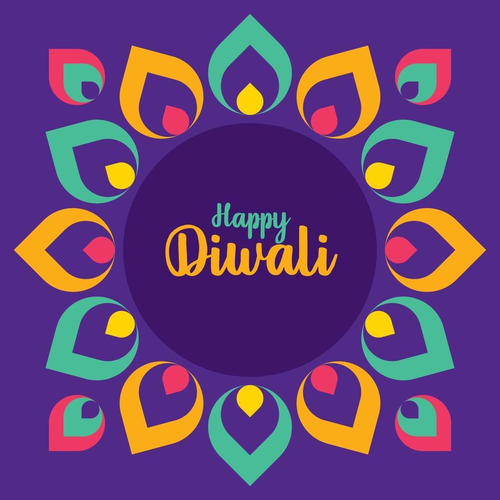joyeux diwali avec motif rangoli indien. fête indienne des lumières. vecteur