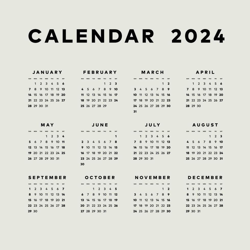 Facile calendrier 2024, la semaine début dimanche modèle. vecteur