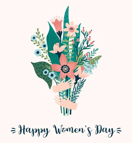 Journée internationale de la femme. Modèle vectoriel avec bouquet de fleurs.