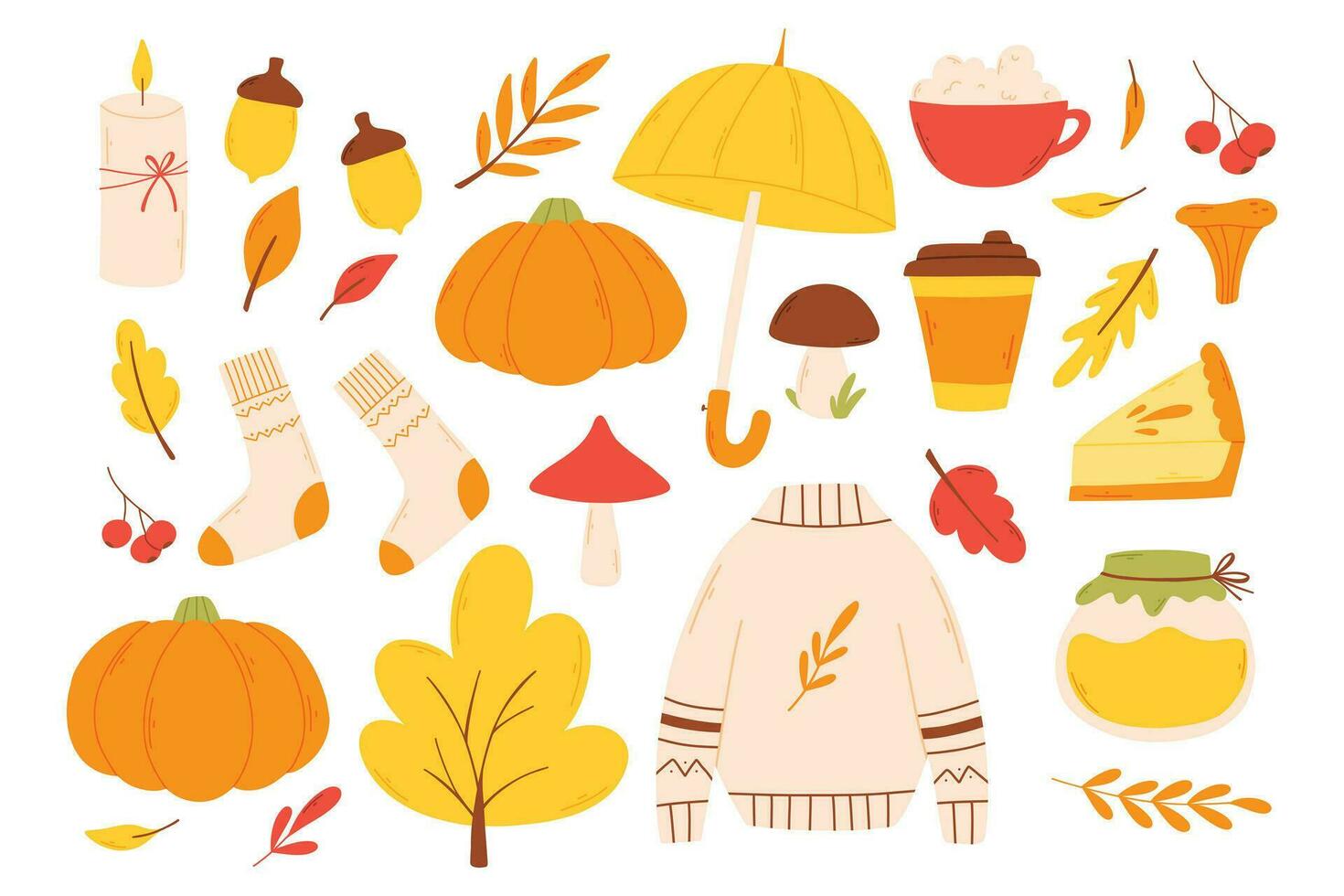 ensemble de l'automne éléments dans une plat style. main tiré Bonjour l'automne collection. vecteur illustration.