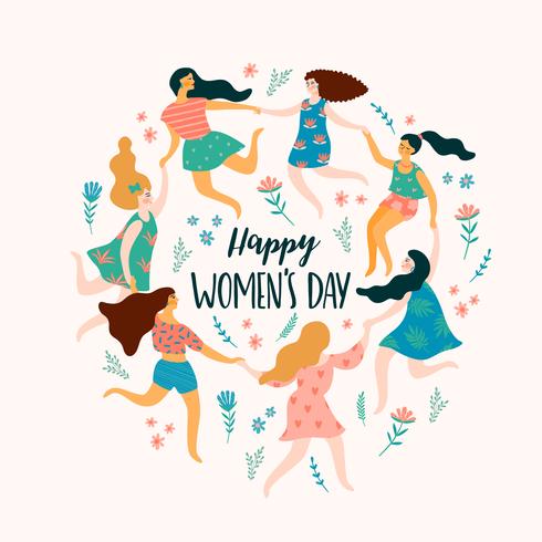 Journée internationale de la femme. Modèle de vecteur avec des femmes mignonnes.