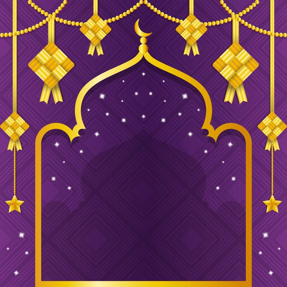 fond de ketupat violet dégradé avec des reflets dorés vecteur