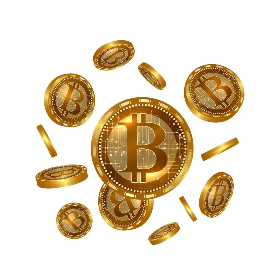 illustration vectorielle de bitcoins dorés 3d réalistes. vecteur