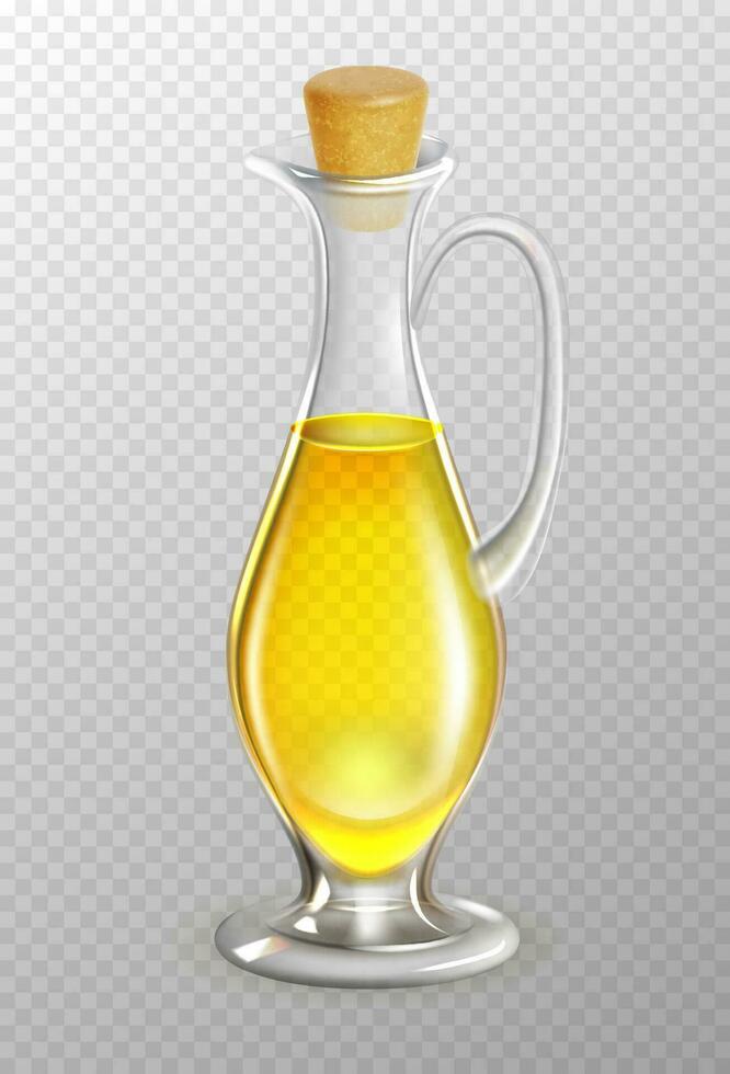 réaliste 3d détaillé olive pétrole dans verre bouteille avec manipuler et Liège. vecteur