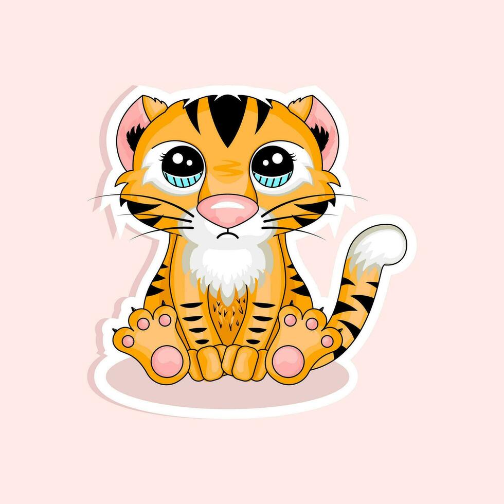 dessin animé Couleur personnage mascotte bébé tigre. vecteur