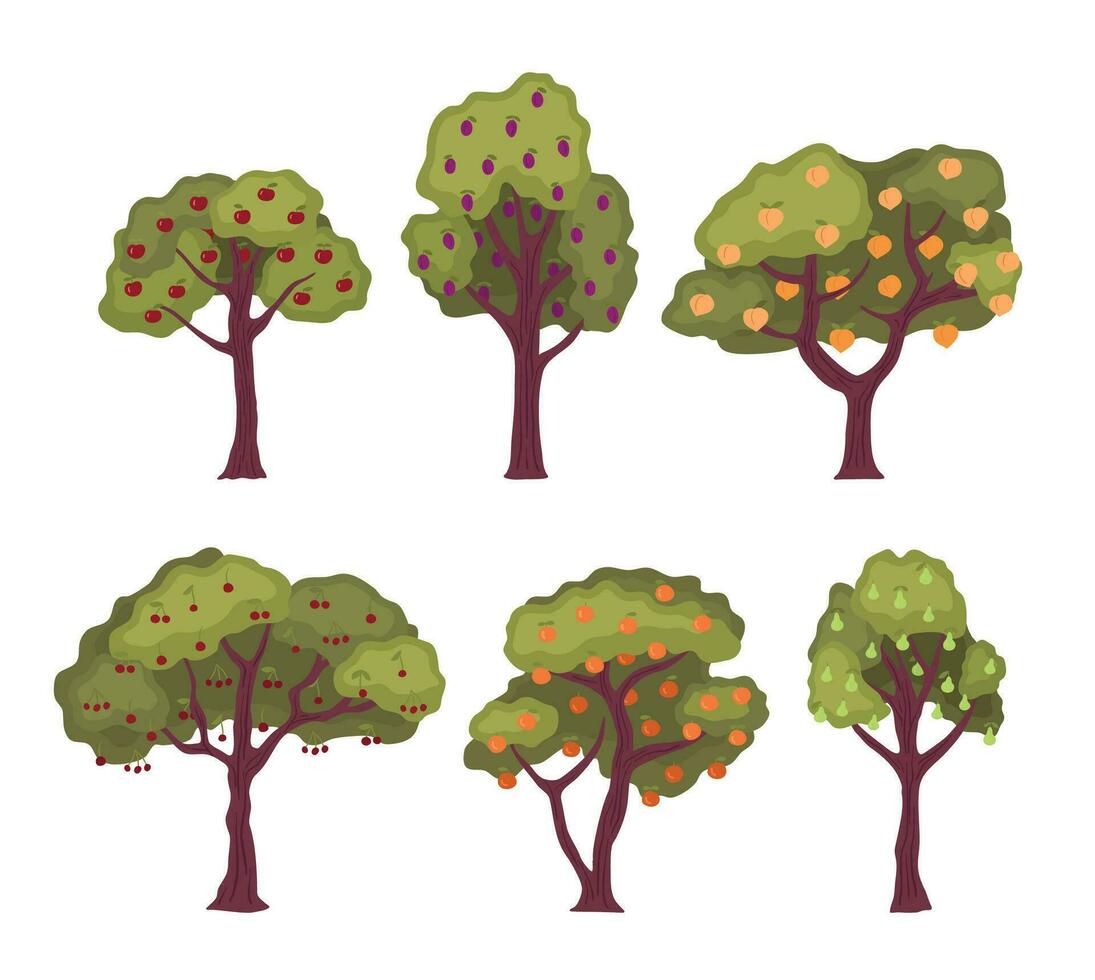 dessin animé Couleur fruit des arbres ensemble. vecteur