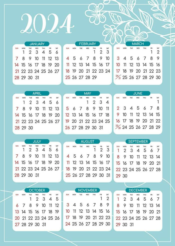 calendrier 2024 - tout mois - nationale vacances. calendrier