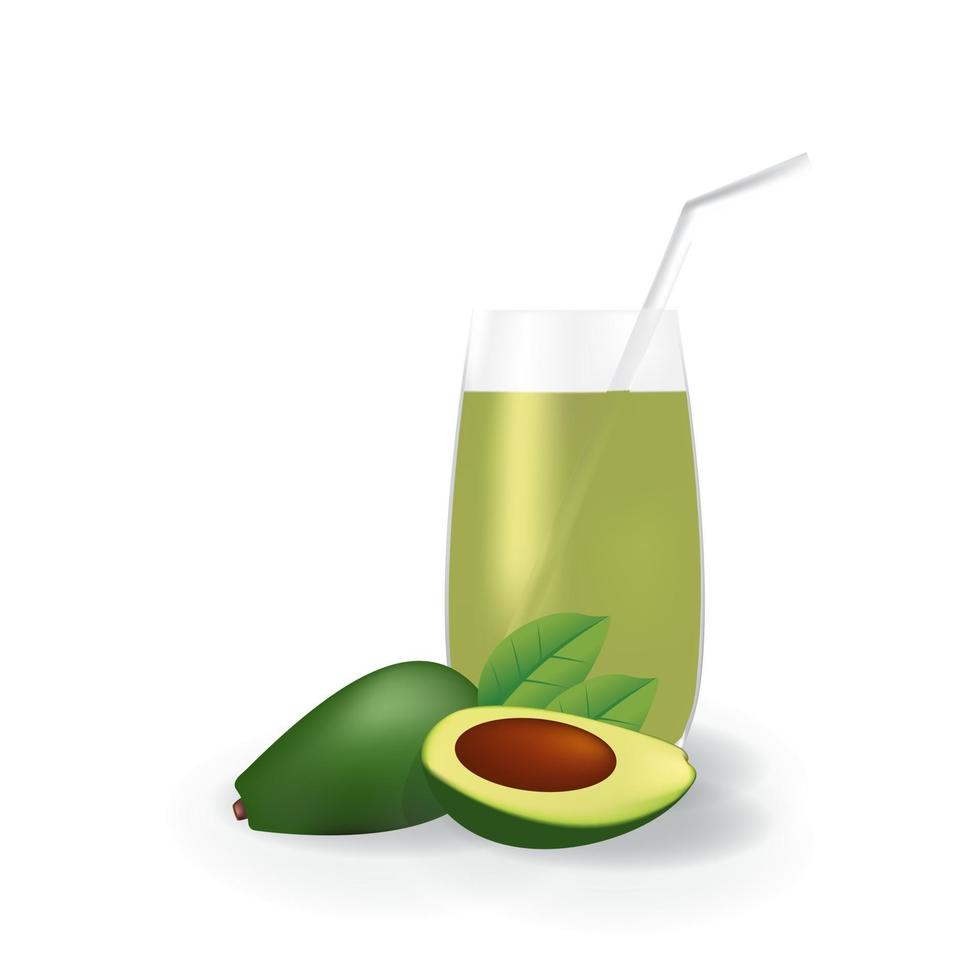 jus de fruit d'avocat réaliste dans une illustration de boisson biologique saine en paille de verre vecteur