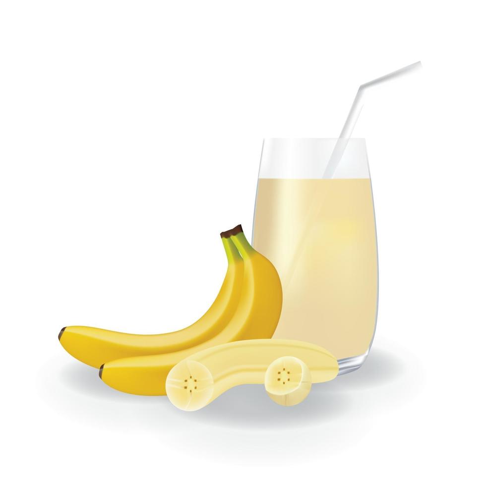 jus de fruit de banane réaliste en paille de verre illustration de boisson biologique saine vecteur