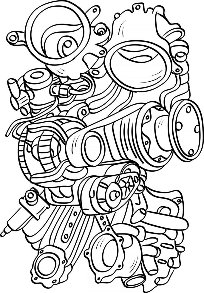 composants de moteur de voiture doodle contour style d'écriture manuscrite vecteur