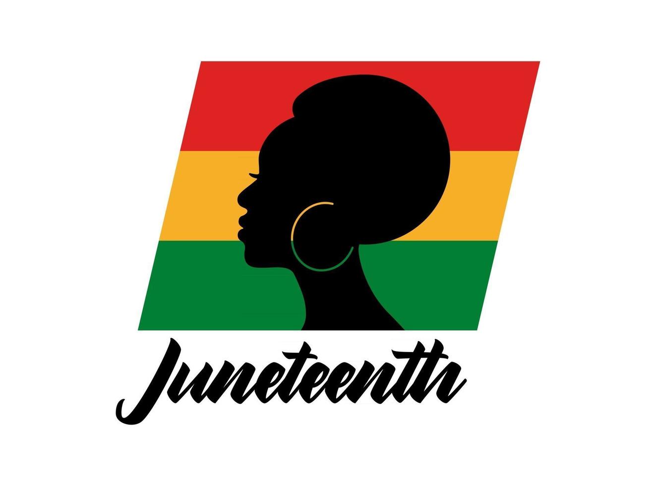 citation de juin avec silhouette femme africaine et drapeau coloré isolé sur fond blanc. illustration vectorielle à plat. conception de bannière, affiche, carte de voeux, flyer vecteur