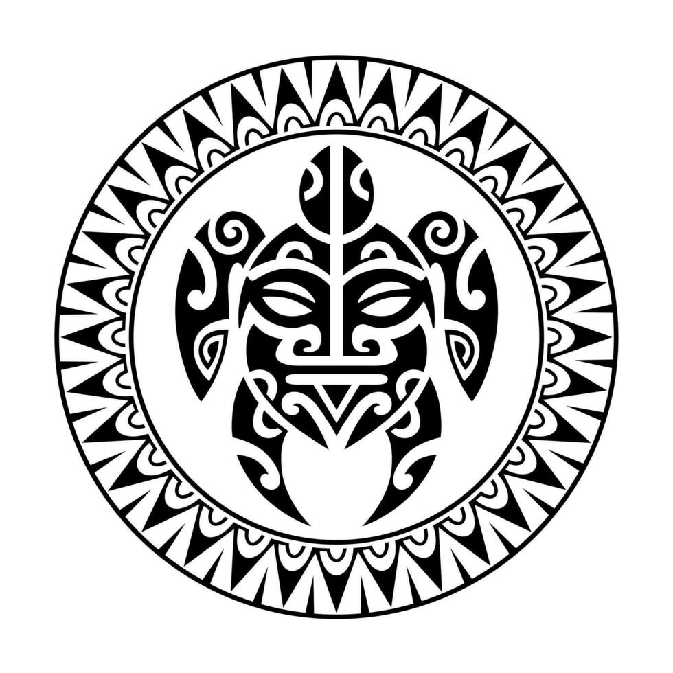 mer tortue géométrique rond cercle ornement maori style. tatouage esquisser. noir et blanc vecteur