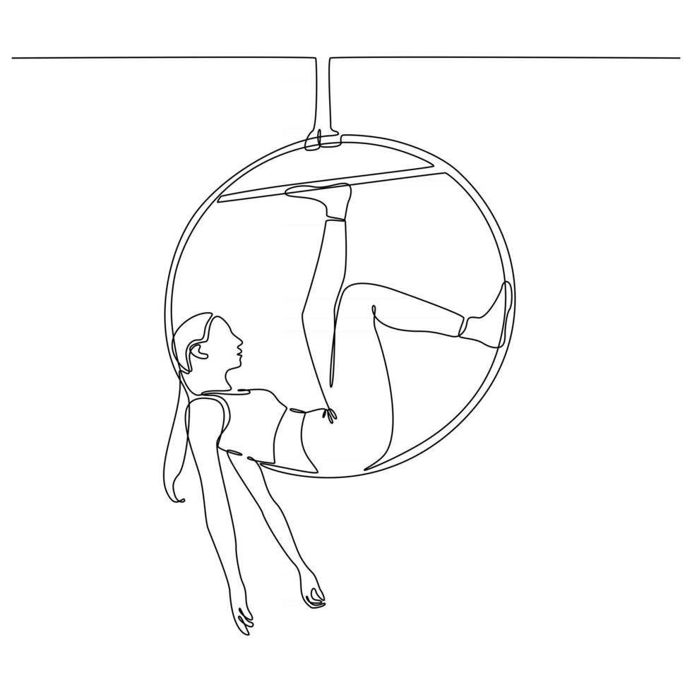 dessin au trait continu d'une femme jouant l'illustration vectorielle de cirque anneau d'air vecteur