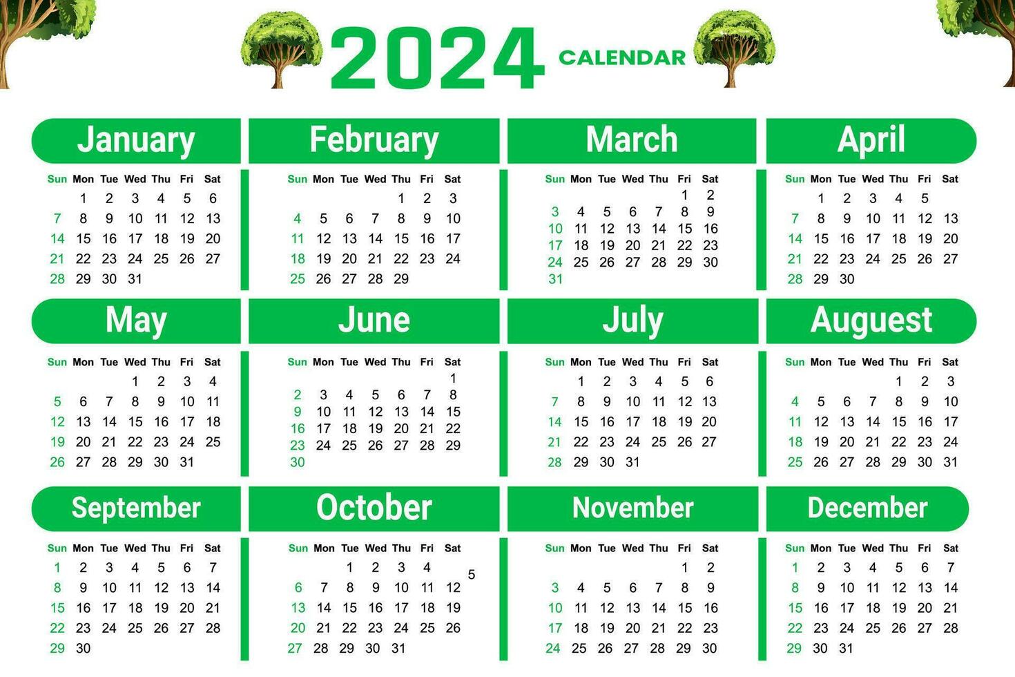 calendrier 2024 Facile minimal conception la semaine départs de dimanche content Nouveau année planifier vecteur