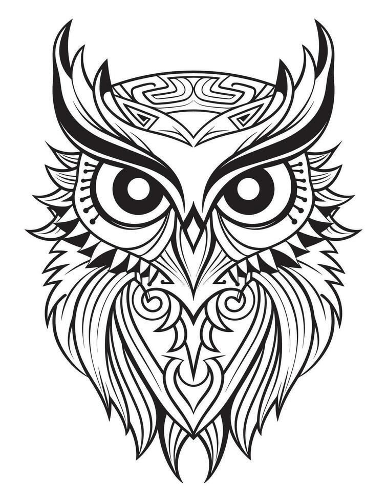 hibou oiseau coloration livre pour adultes vecteur, numérique mandala illustration de hibou, blanc arrière-plan, nettoyer ligne art, tatouage et impression conception vecteur