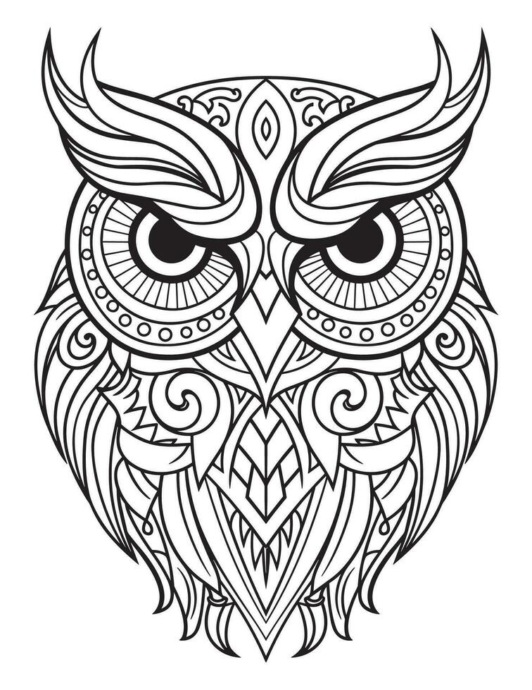 hibou oiseau coloration livre pour adultes vecteur, numérique mandala illustration de hibou, blanc arrière-plan, nettoyer ligne art, tatouage et impression conception vecteur