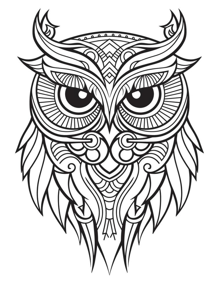 hibou oiseau coloration livre pour adultes vecteur, numérique mandala illustration de hibou, blanc arrière-plan, nettoyer ligne art, tatouage et impression conception vecteur