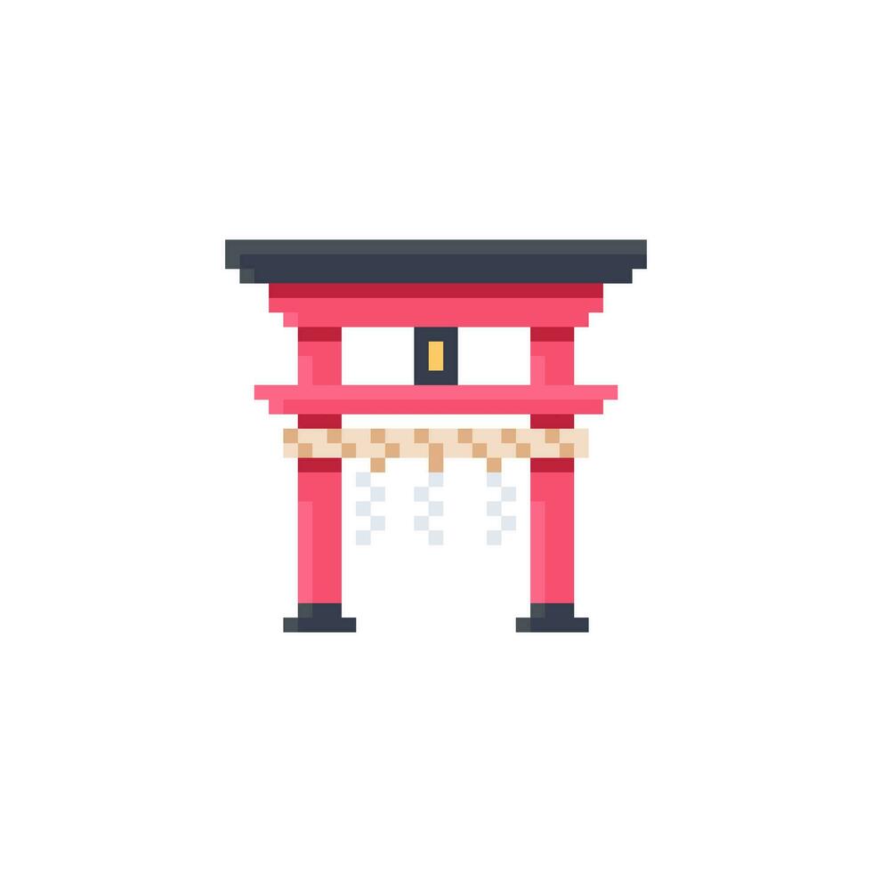 pixel art style torii porte avec une blanc Contexte. vecteur
