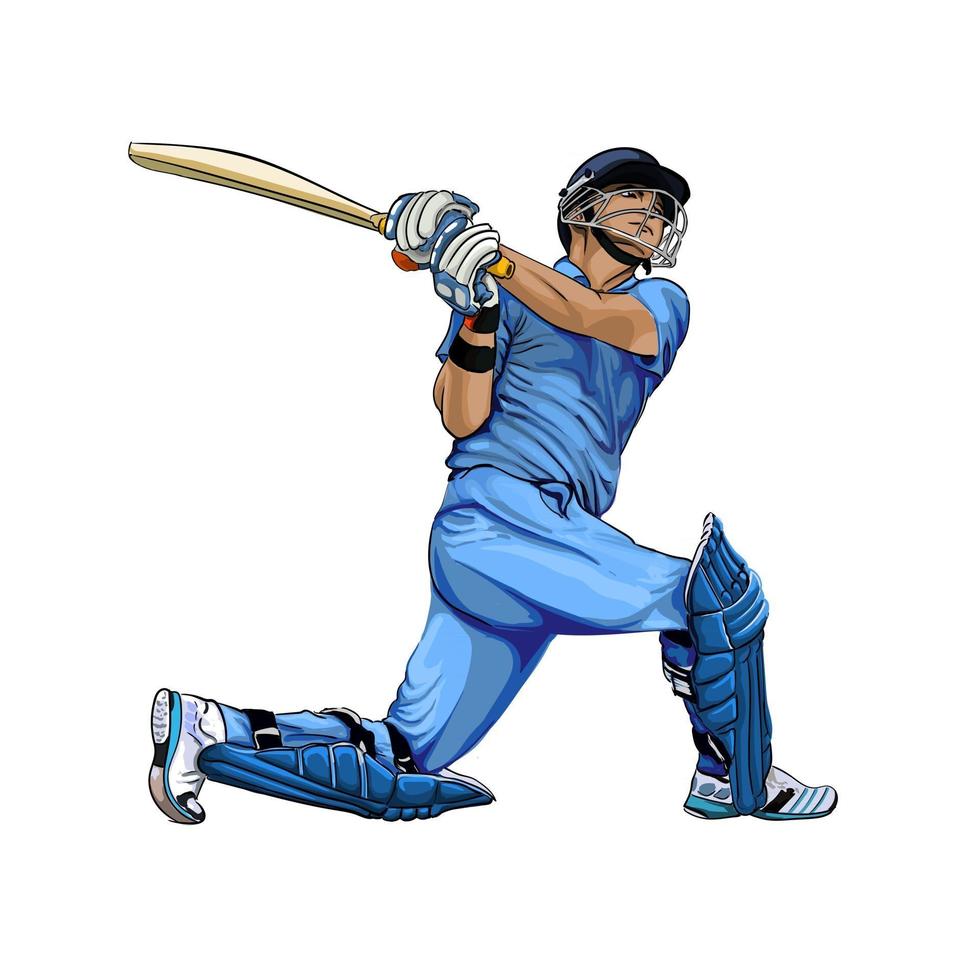 batteur abstrait jouant au cricket à partir d'éclaboussures d'aquarelles, dessin coloré, réaliste. illustration vectorielle de peintures vecteur