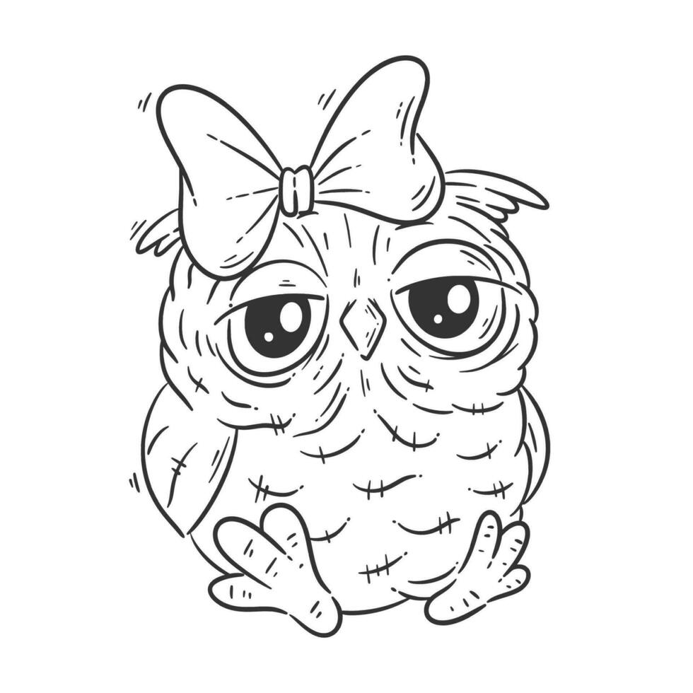 mignonne hibou séance dessin animé vecteur pour coloration