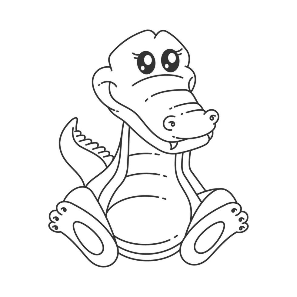 mignonne crocodile séance dans dessin animé style pour coloration vecteur