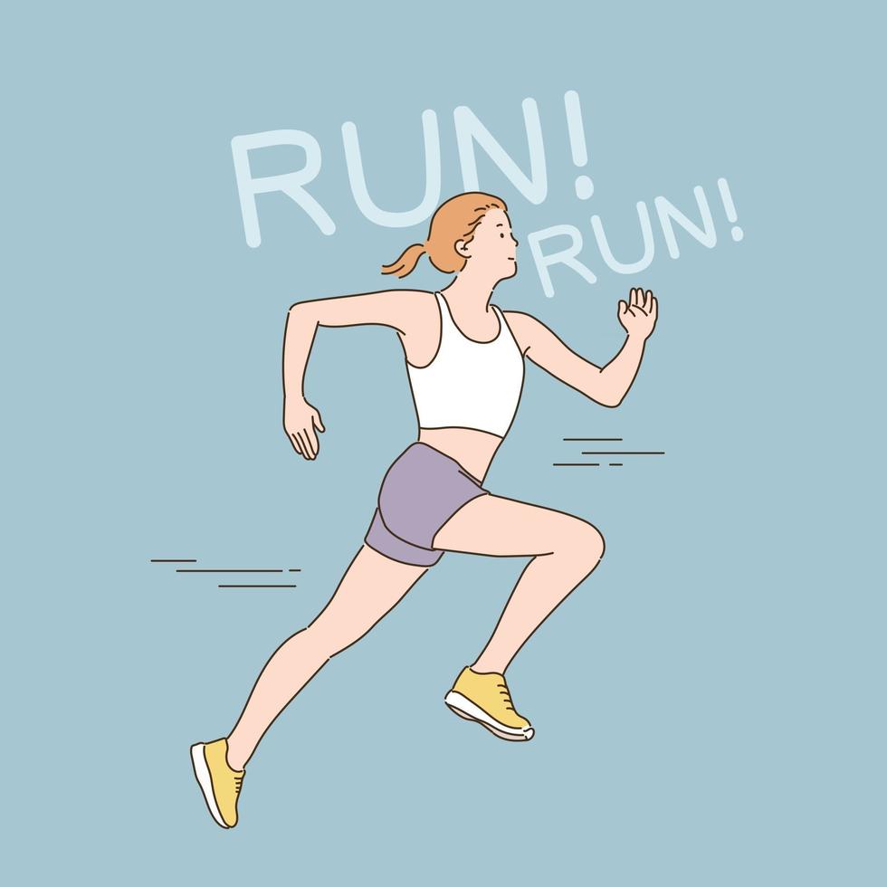 une femme court en tenue de sport. illustrations de conception de vecteur de style dessinés à la main.