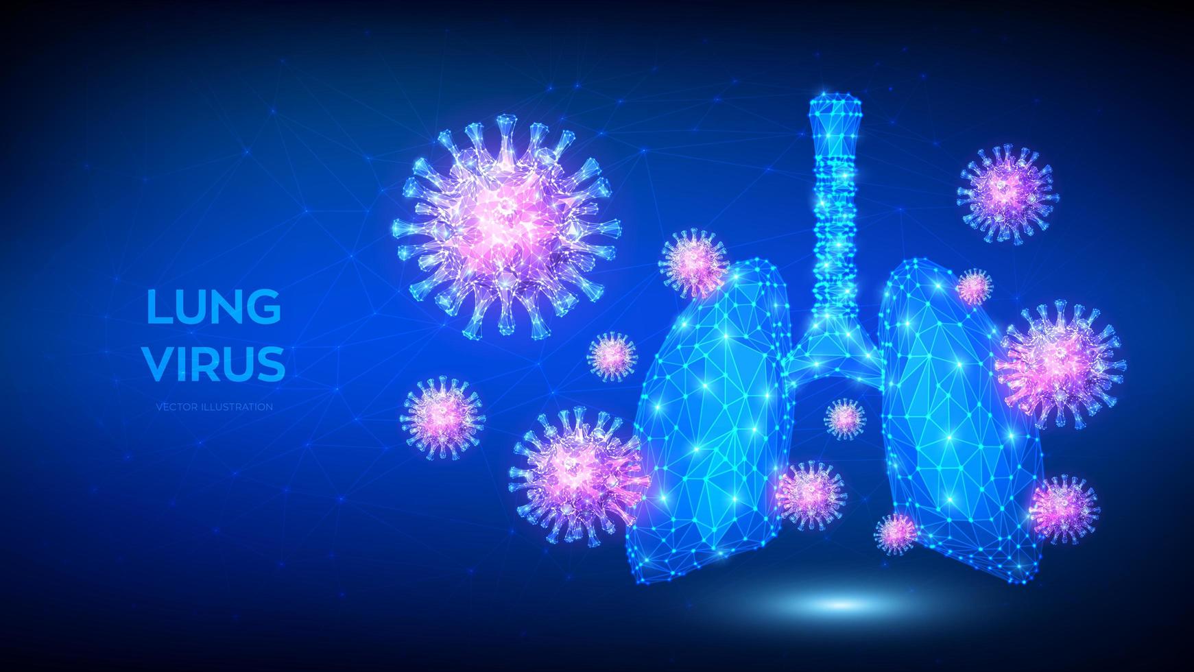 virus pulmonaire. cellules abstraites du virus covid-19 polygonal faible dans les poumons humains. concept médical des poumons infectés du coronavirus 2019-ncov. maladie pulmonaire, pneumonie, asthme, cancer, tuberculose. vecteur