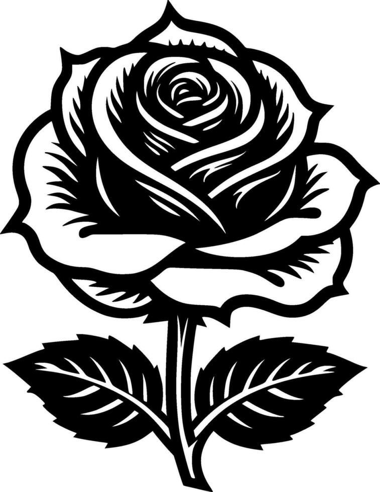 Rose - noir et blanc isolé icône - vecteur illustration