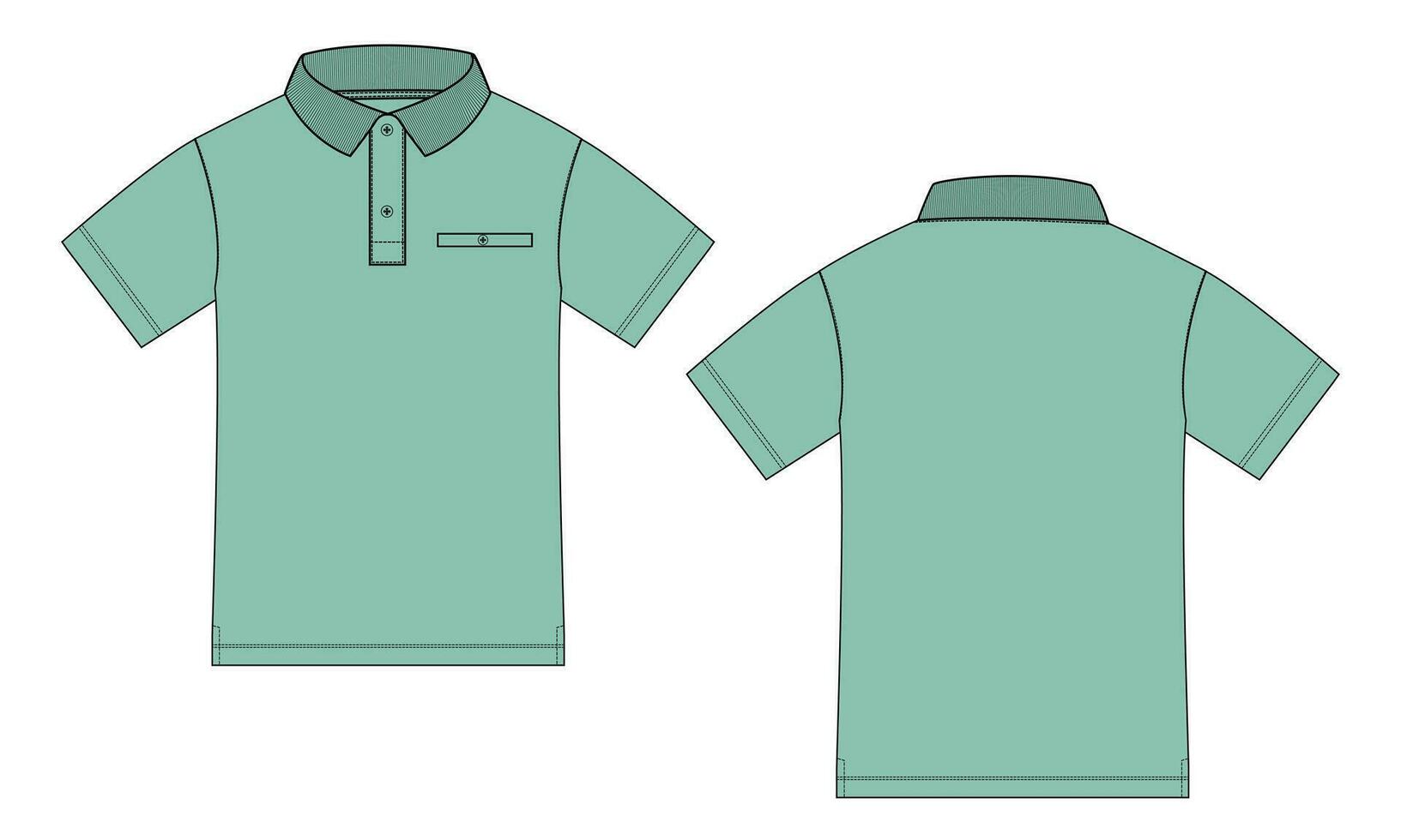 court manche polo chemise vecteur illustration vert Couleur modèle de face et retour vues