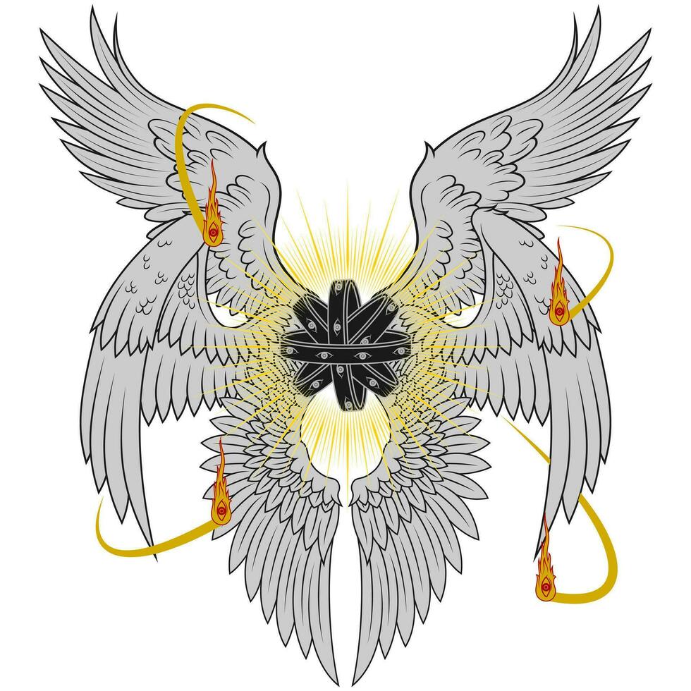 trône ange de Christian théologie avec six ailes vecteur