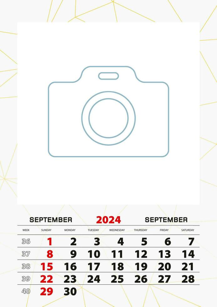 mur calendrier planificateur modèle pour septembre 2024, la semaine départs sur dimanche. vecteur