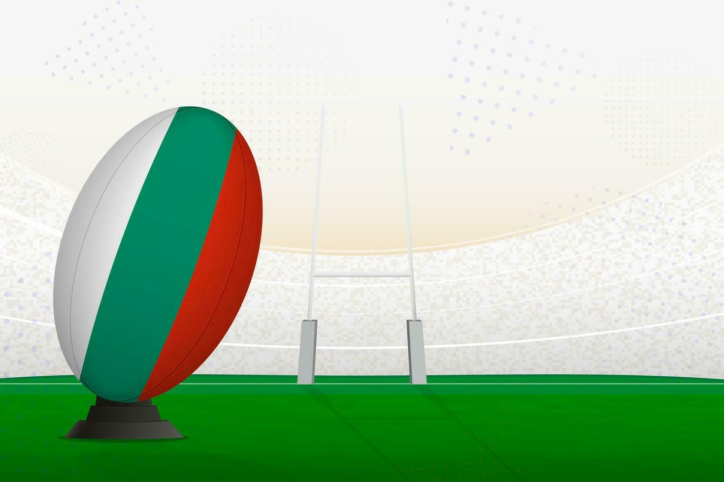 Bulgarie nationale équipe le rugby Balle sur le rugby stade et objectif des postes, en train de préparer pour une peine ou gratuit coup. vecteur