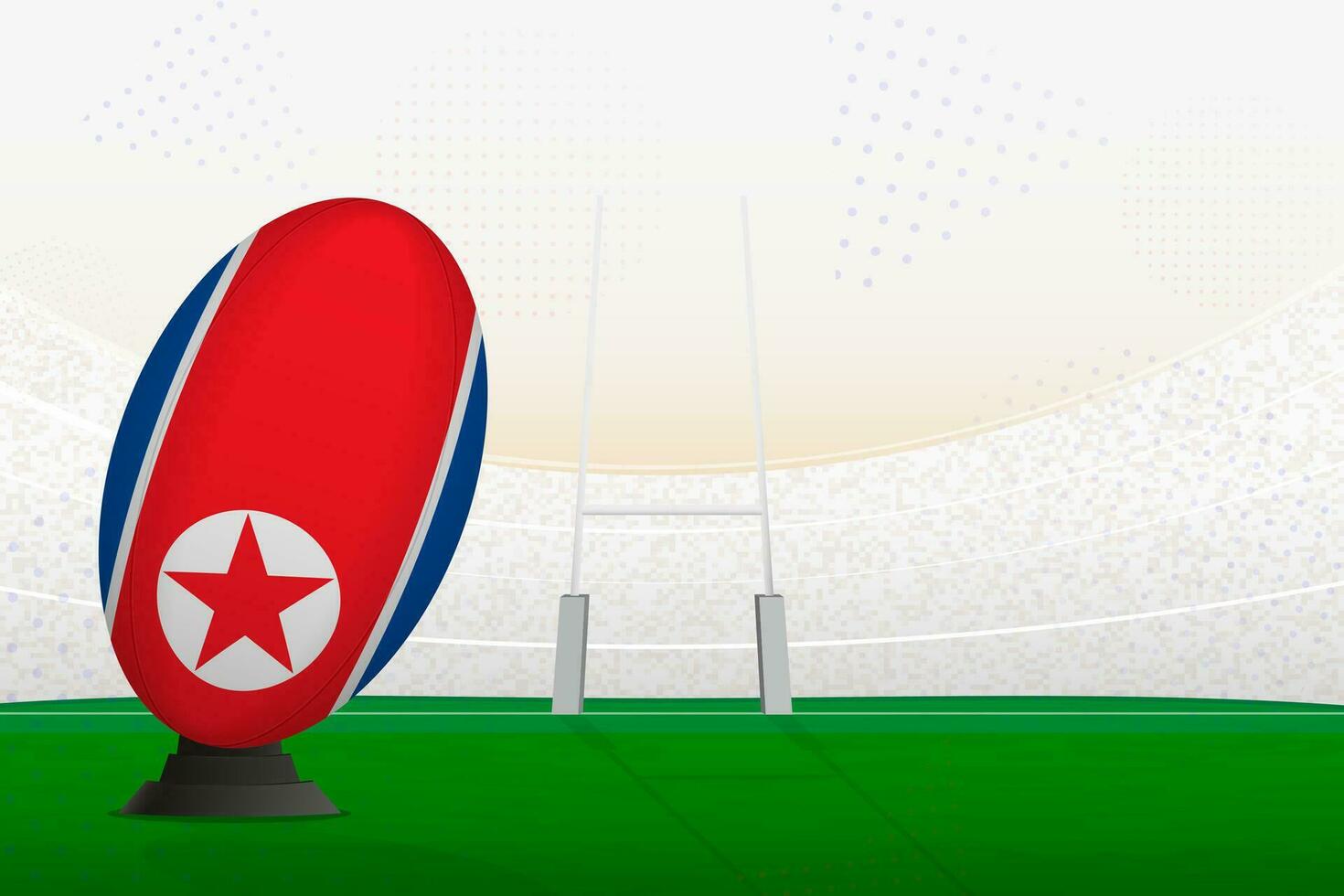 Nord Corée nationale équipe le rugby Balle sur le rugby stade et objectif des postes, en train de préparer pour une peine ou gratuit coup. vecteur