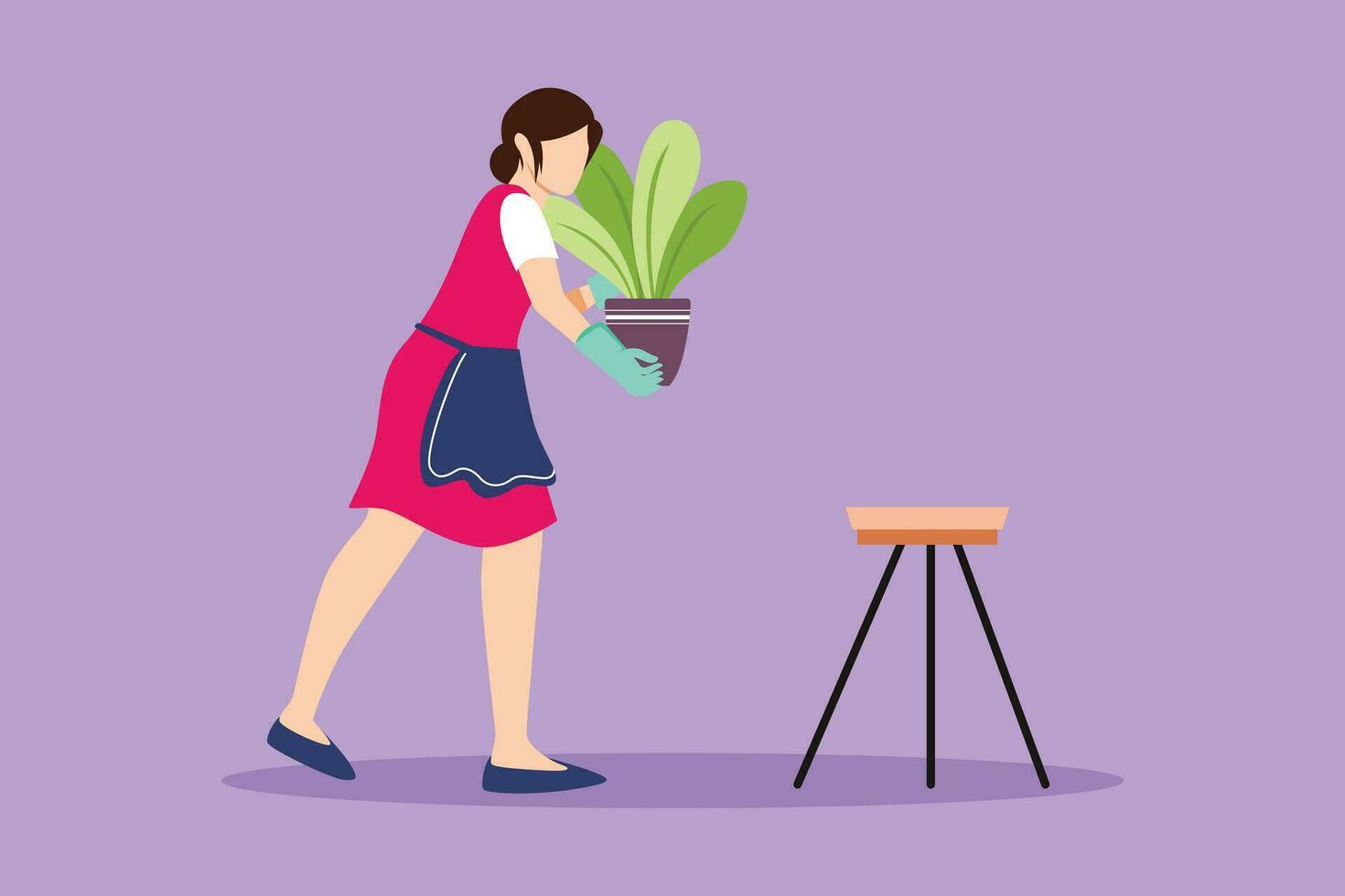 personnage plat dessin Jeune femme dans confortable pièce détient pot avec plante dans sa mains. croissance et soins maison les plantes. jolie fille jardinier prend se soucier de Accueil jardin. dessin animé conception vecteur illustration