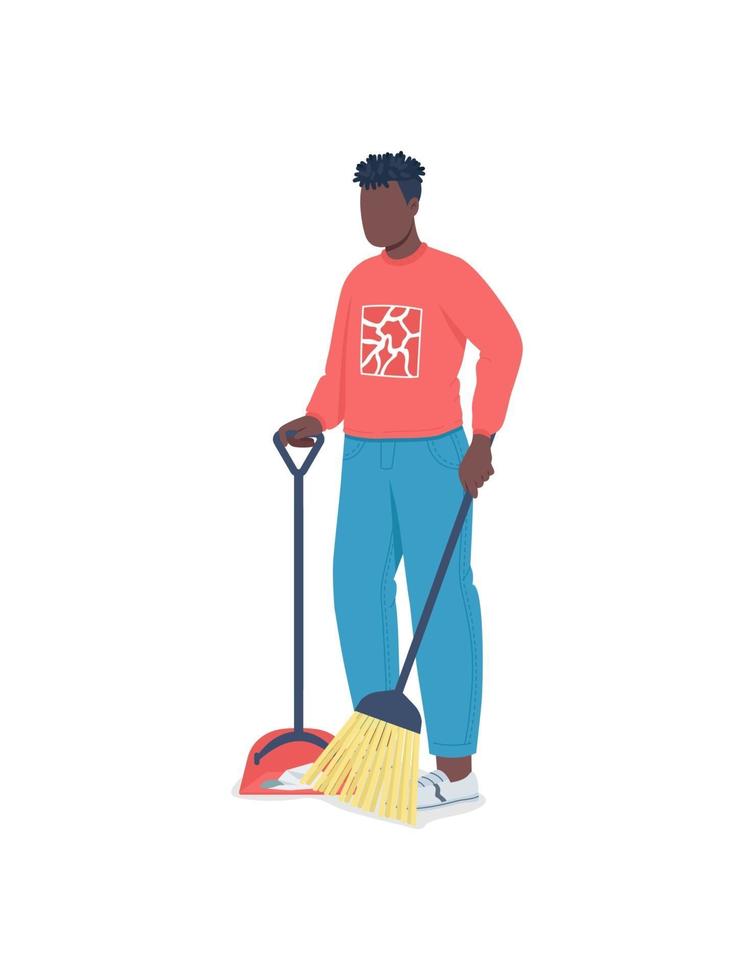 African American man nettoyage de sol plat vecteur de couleur caractère sans visage