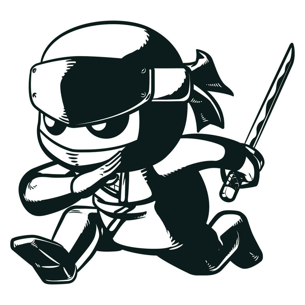 silhouette ninja combattant en portant katana épée vecteur