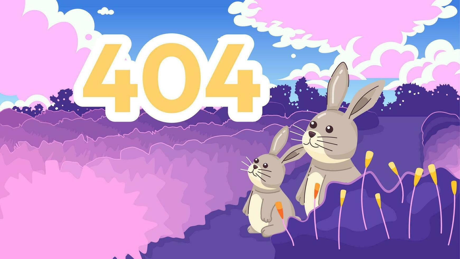 rêveur lapins à la recherche sur ciel Erreur 404 éclat message. mignonne animaux. site Internet atterrissage page ui conception. ne pas a trouvé dessin animé image. vecteur plat illustration concept avec kawaii anime Contexte