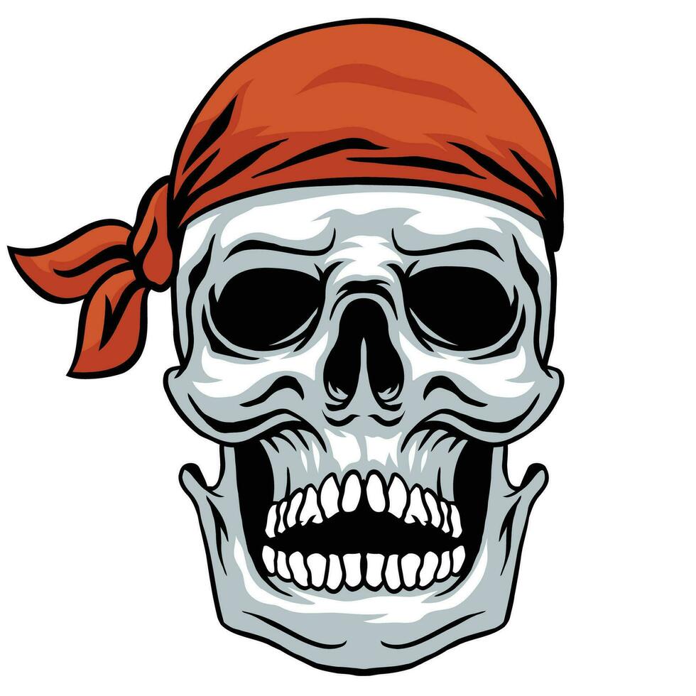 vecteur illustration de crâne portant rouge bandana isolé