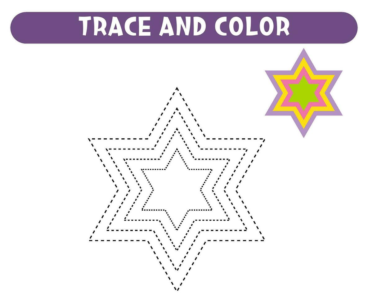 trace et Couleur étoiles de base géométrique formes éducatif Jeu feuille de travail pour des gamins vecteur