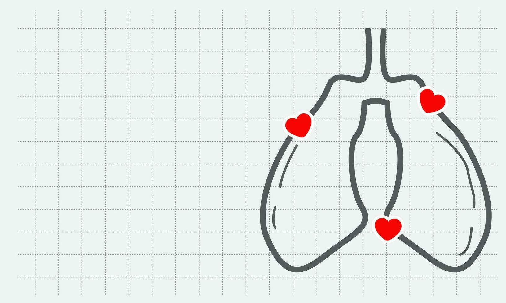 en bonne santé poumons. représenté avec poumons contour et l'amour symbole avec cœur. vecteur