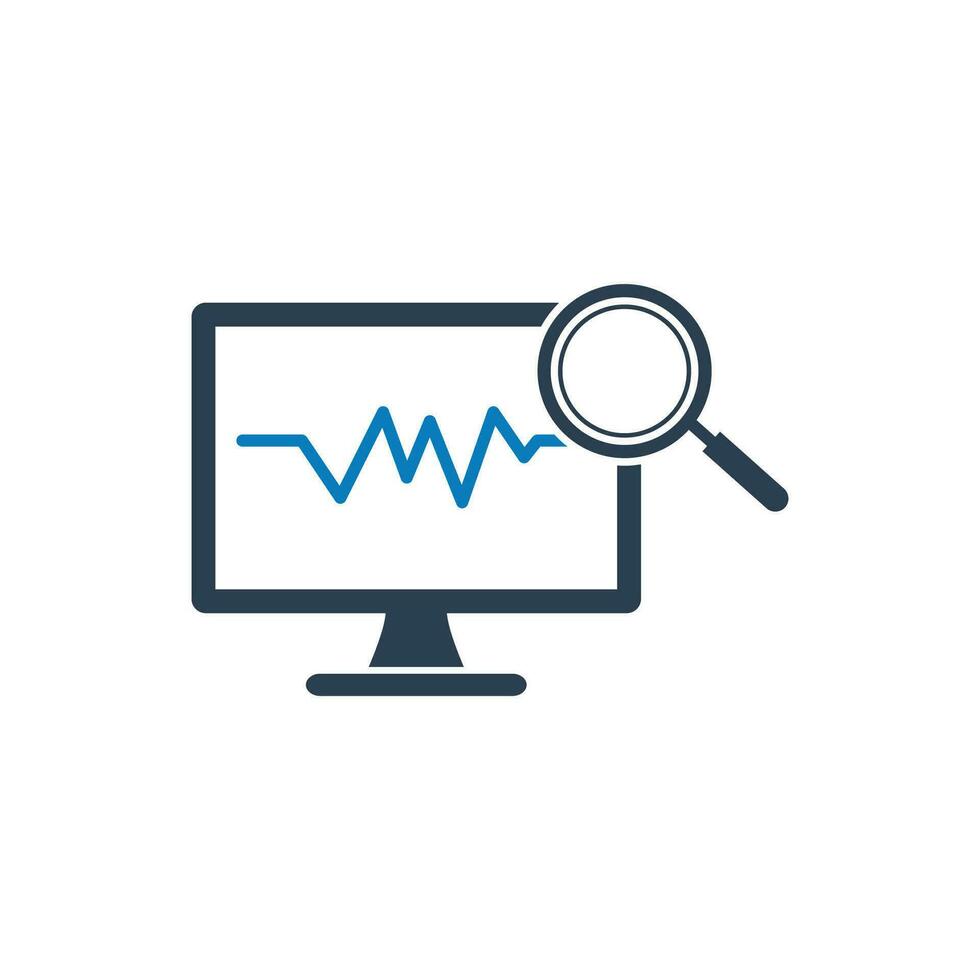 affaires Les données une analyse icône. avec ordinateur et grossissant verre symboles. modifiable plat vecteur illustration.