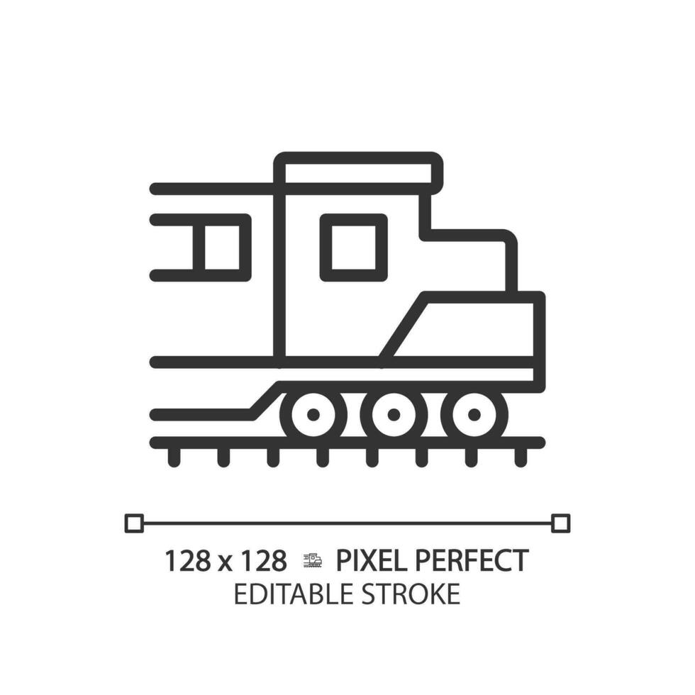 locomotive pixel parfait linéaire icône. diesel moteur. cargaison train. rail transport véhicule. Puissance auto. mince ligne illustration. contour symbole. vecteur contour dessin. modifiable accident vasculaire cérébral