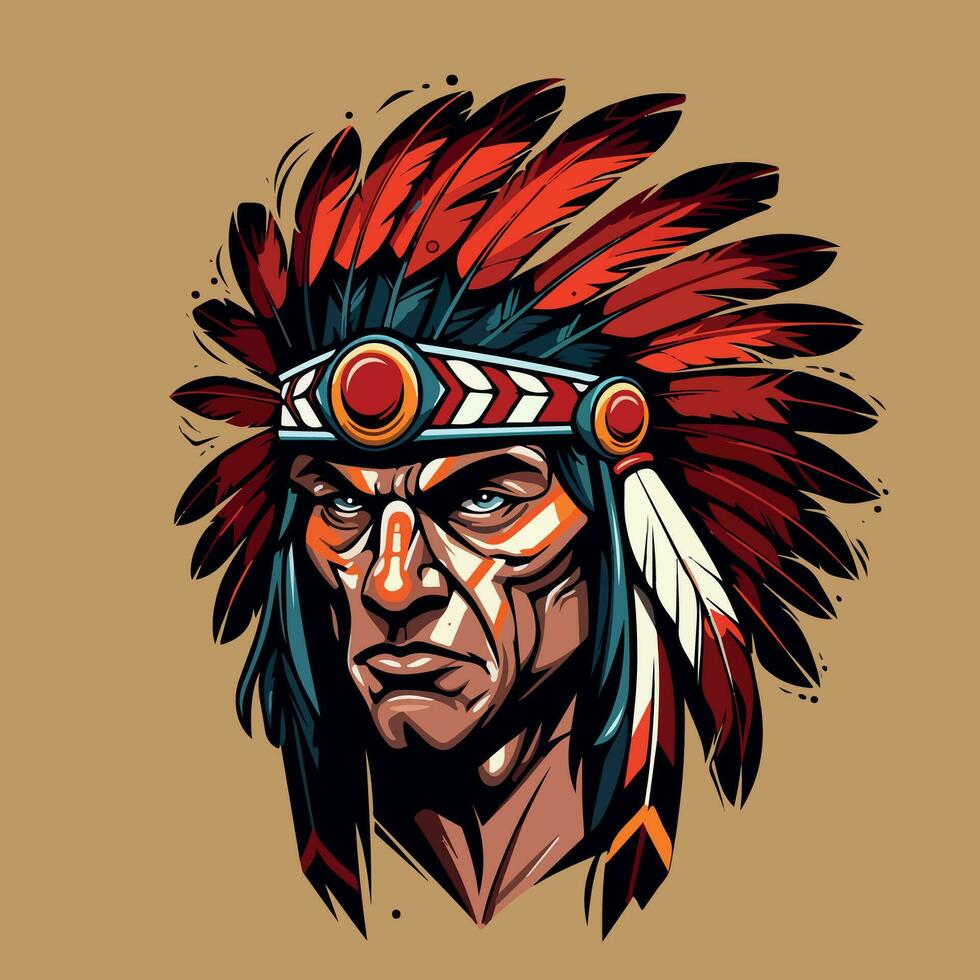 apache Indien guerrier tête logo mascotte vecteur illustration