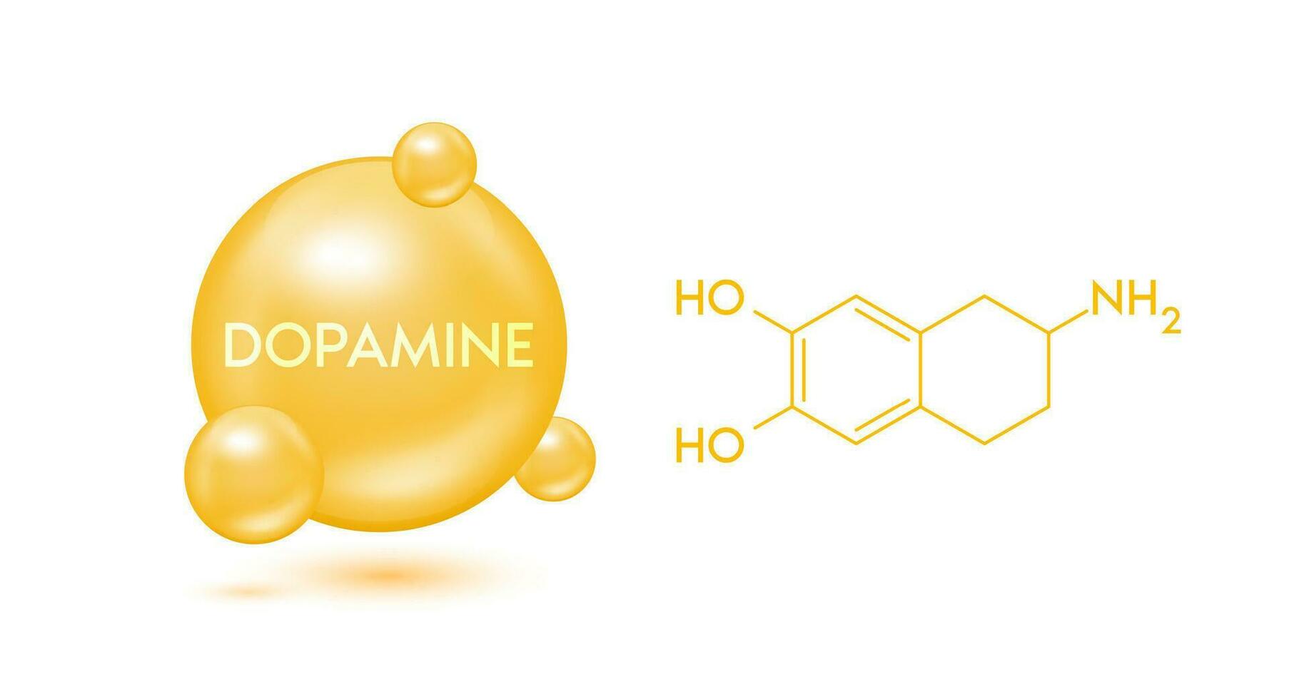 dopamine modèle Orange et de construction chimique formule. symbole 3d icône isolé sur blanc Contexte. hormone dopamine dans cerveau ambiance et émotion régulateurs. médical scientifique concepts. vecteur eps10.